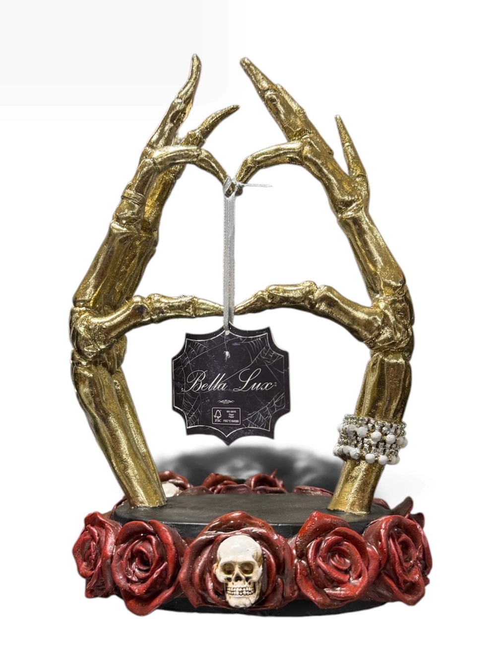 Bella Lux Gold Skeleton Hands Heart Halloween Decor - Picture 3 of 4